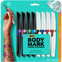 BIC BodyMark Temporäre Tattoo-Marker für Haut, Künstler-Set, Mischspitzen, 8er-Pack, hautfreundlich