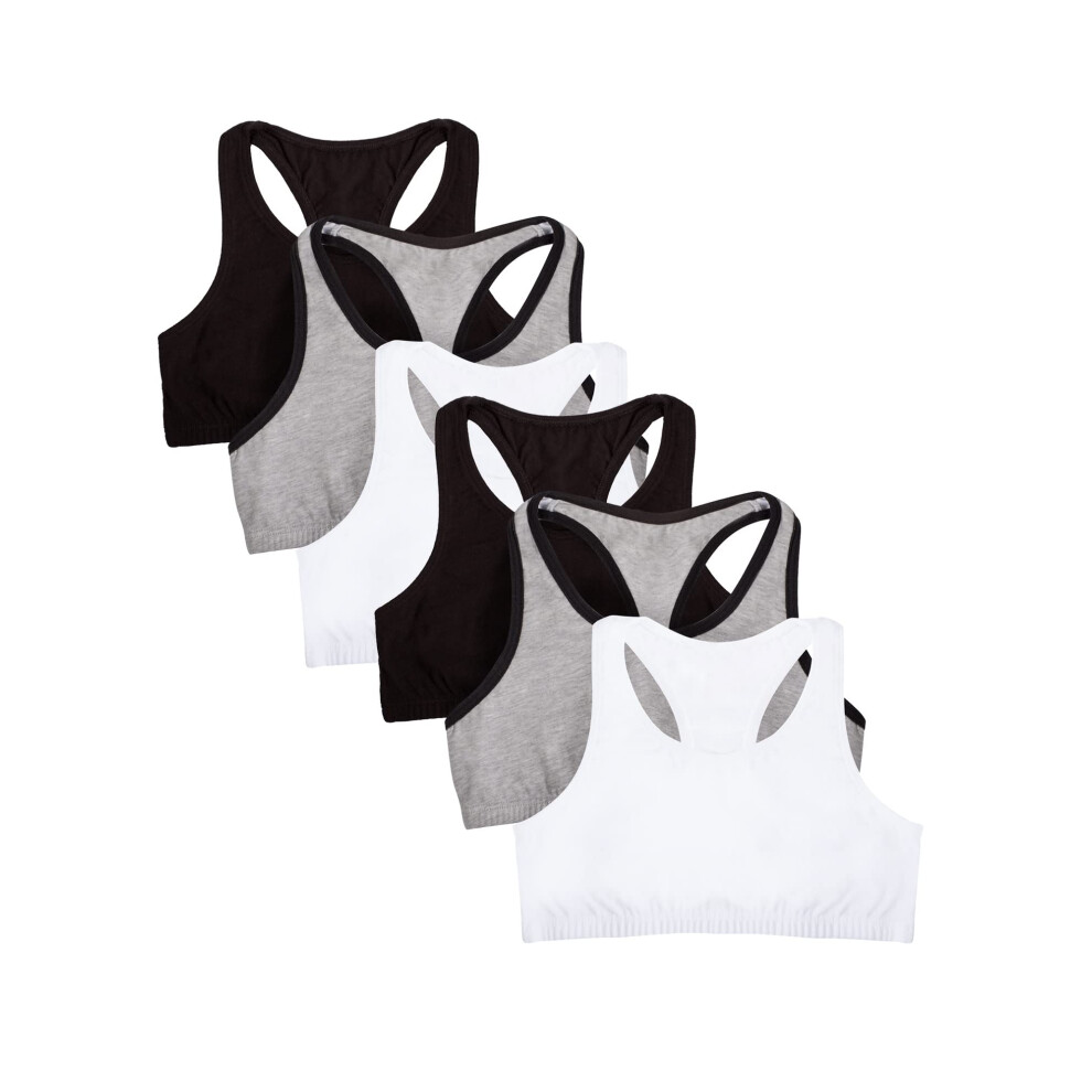 Fruit of the Loom Girls Cotton Builtup Stretch Sports Bra  Grey with BlackWhiteBlack 6Pack  28