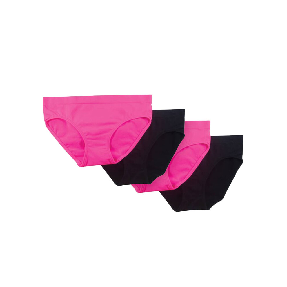 Fruit of the Loom Girls Stretch Seamless Bikini Briefs  Neon PinkBlack Hue 4Pack  XL