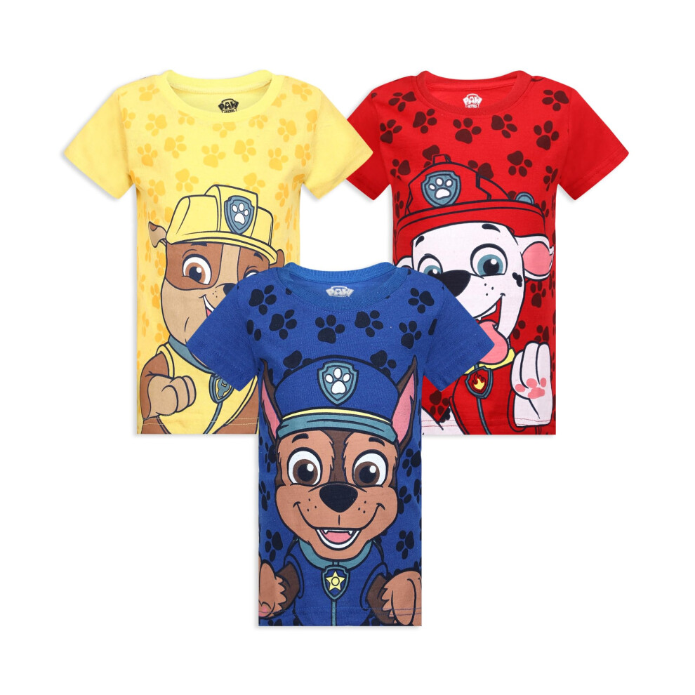 Paw Patrol Nickelodeon Boys 3 Pack Chase  Marshall and Rubble Short Sleeve TShirts for Little Kids  BlueYellowRed