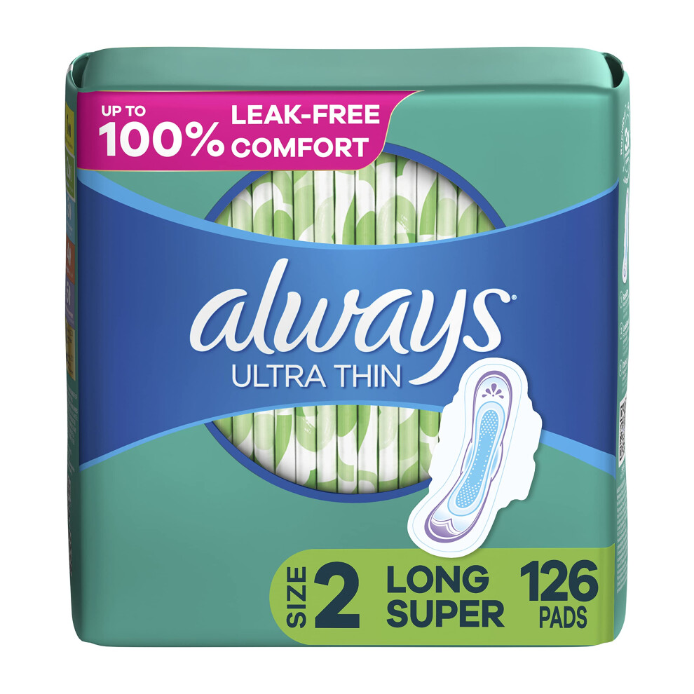 Always Ultra Thin Feminine Pads with Wings for Women  Super Absorbency  Unscented  Size 2  126 Count