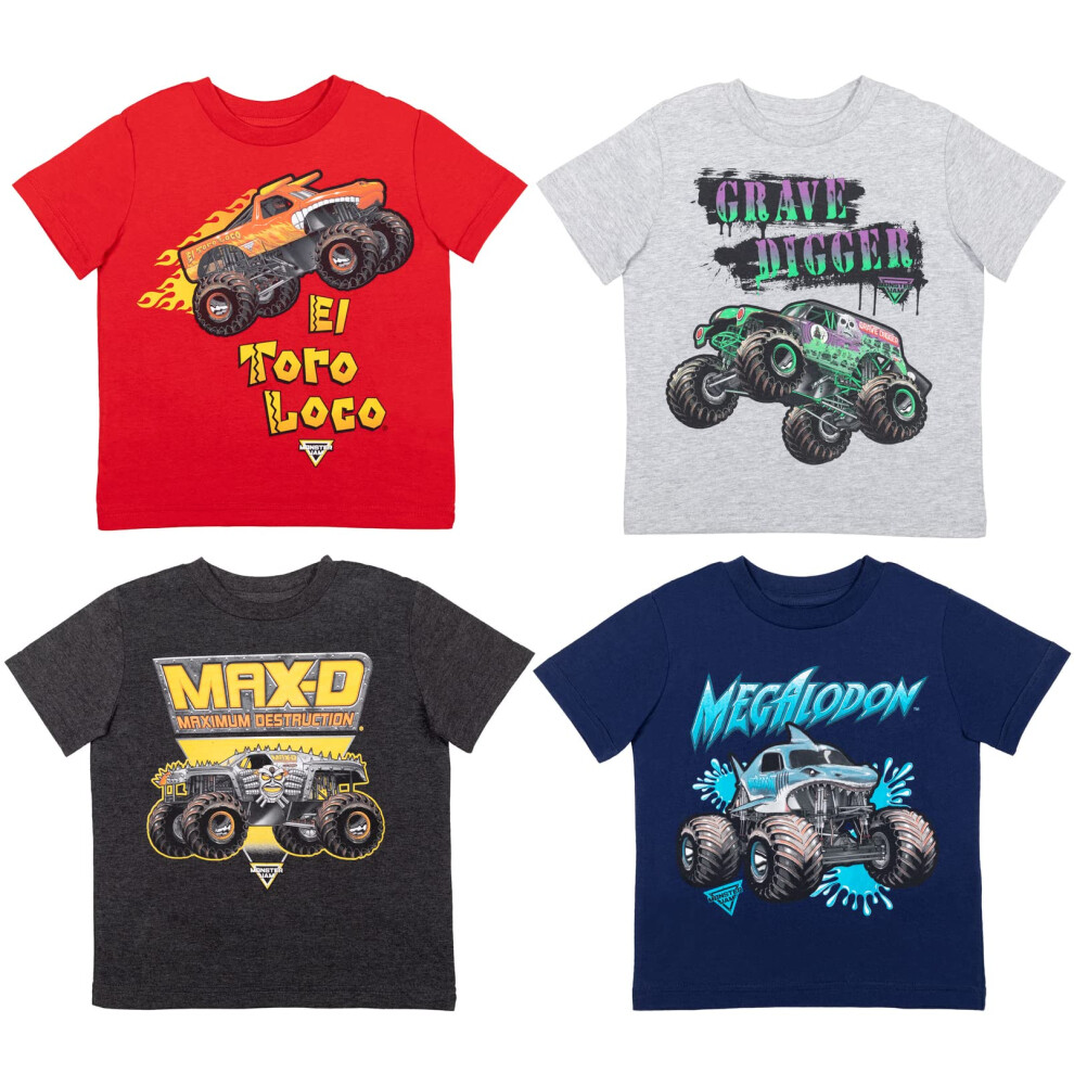 Monster Jam El Toro Loco Grave Digger Megalodon Little Boys 4 Pack Graphic TShirts 6