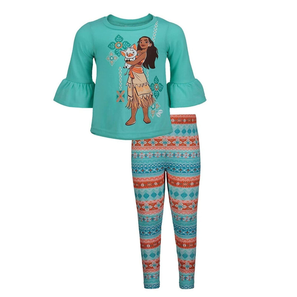 Disney Moana Toddler Girls 2Piece LongSleeve High Low Top  Leggings Set Blue  3T