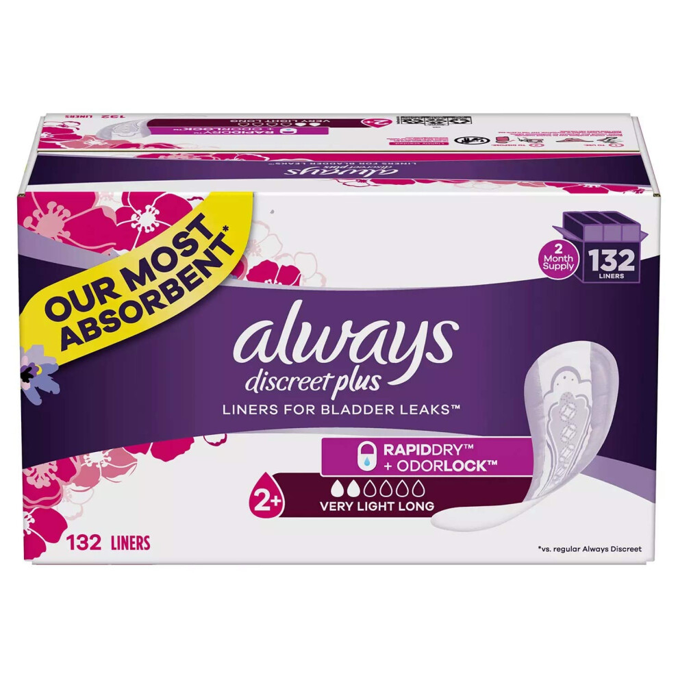 Always Discreet Incontinence Liners  Very Light Absorbency 132 ct