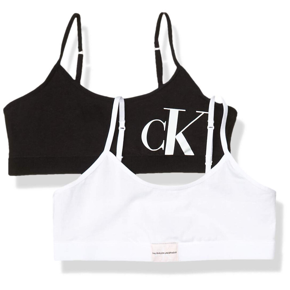 Calvin Klein Girls Cotton Training Bra Bralette with Adjustable Straps  2 PackCK WhiteBlack  Medium