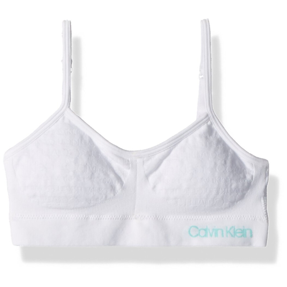 Calvin Klein Girls Seamless Wirefree Comfort Bralette Bra  XLarge  1416  Soft Crop  White with Blue Logo