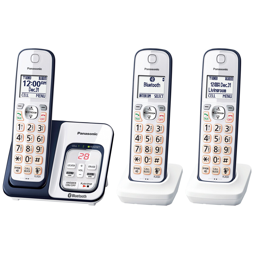 Panasonic Expandable Cordless Phone System with Link2Cell Bluetooth  Voice Assistant  Answering Machine and Call Blocking  3 Co