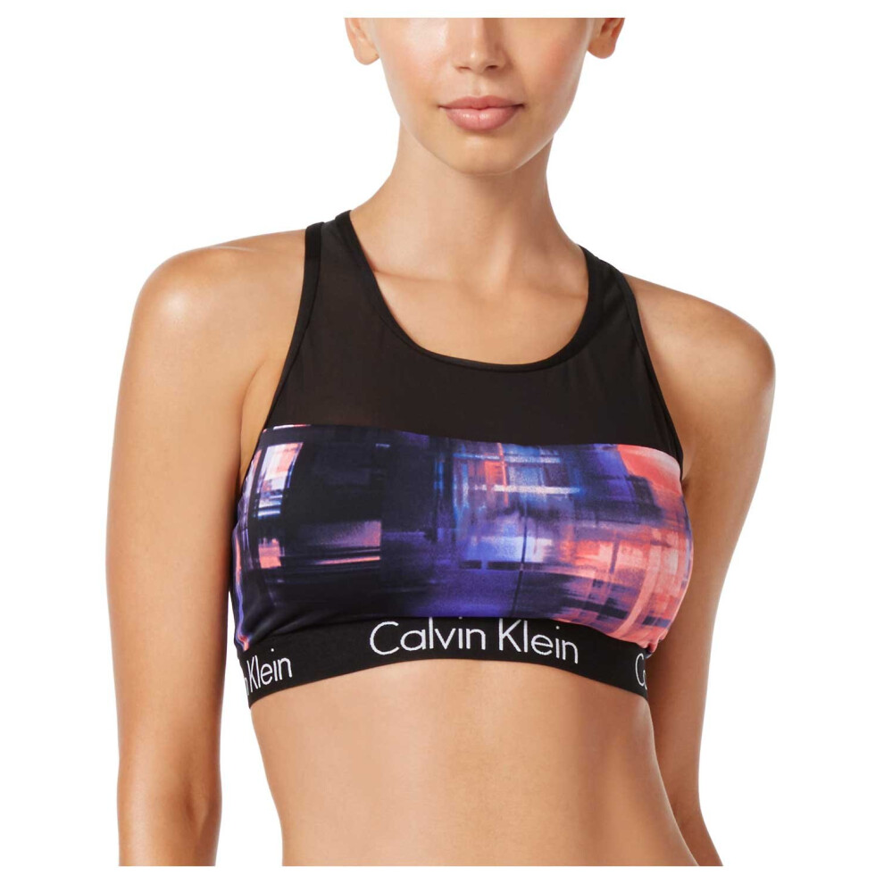 Calvin Klein Womens Mesh Insert Sports Bra Printed Bikini Top  MulberryTechno Creamsicle  Medium