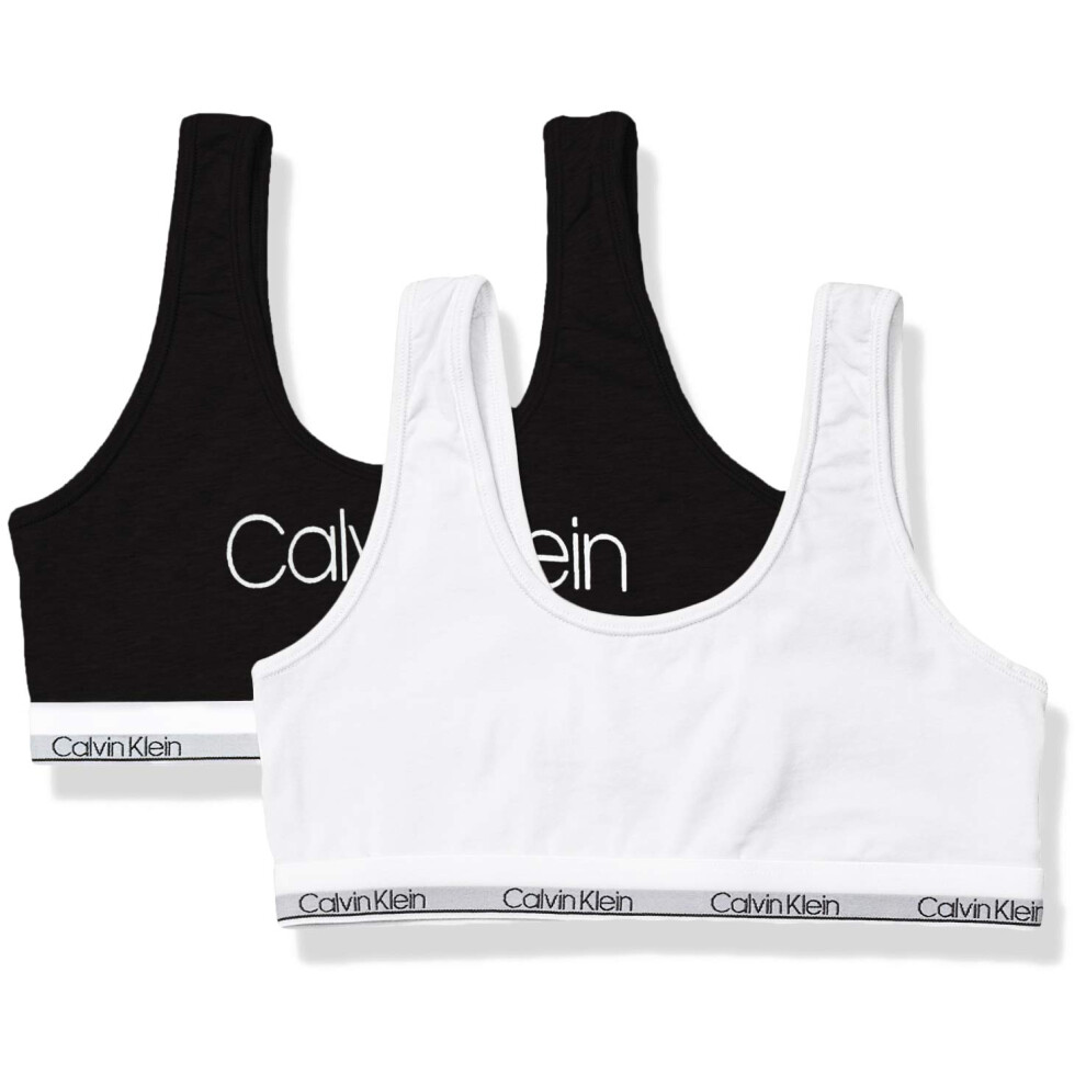 Calvin Klein Girls Little Kids Modern Cotton Bralette  2 PackBlack with Logo  White  Large