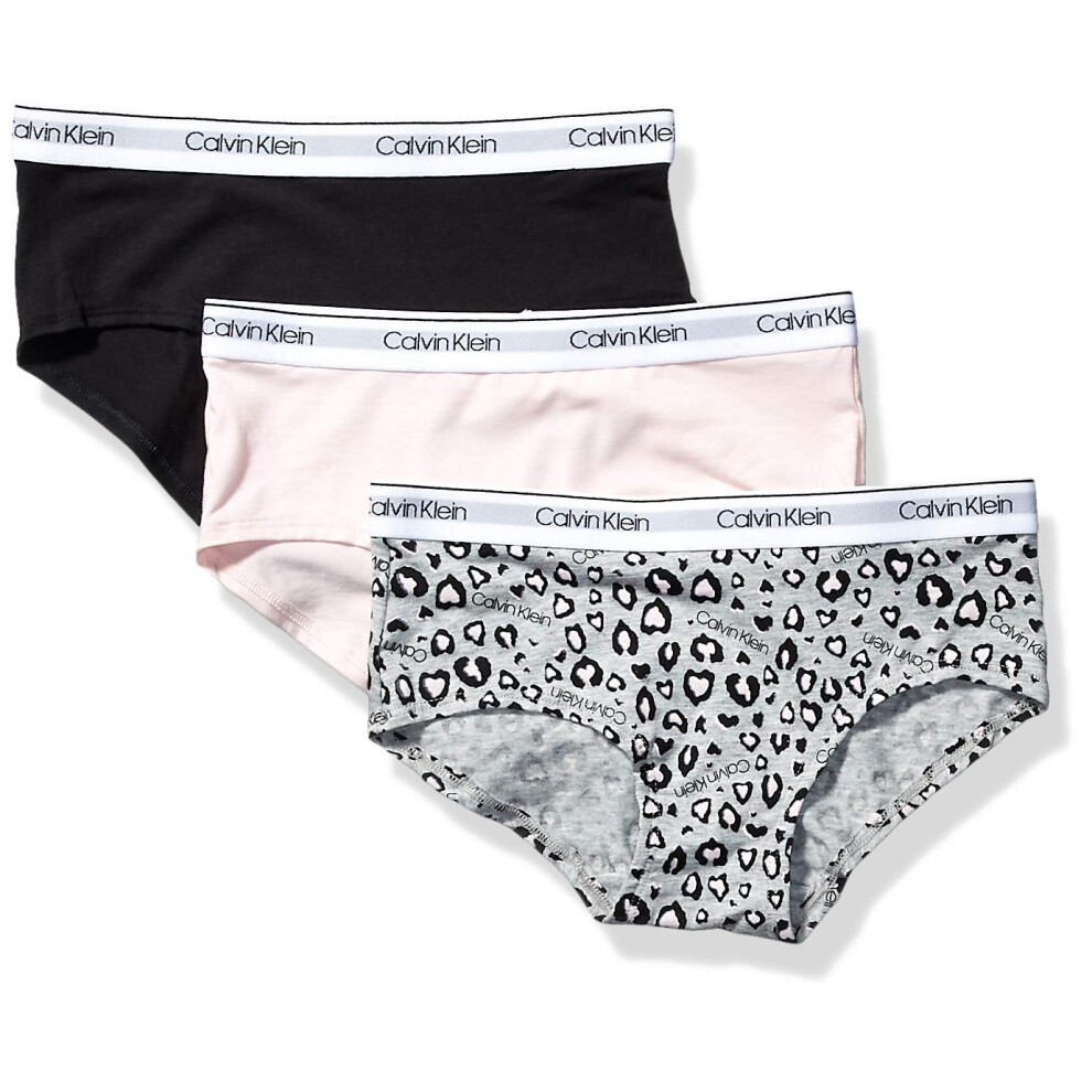 Calvin Klein Girls Little Modern Cotton Hipster Underwear  Multipack  Ck Leo Heather  Crystal Pink  Black3 Pack  Small