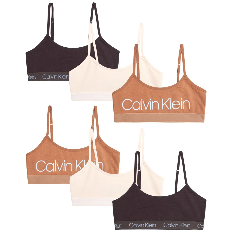 Calvin Klein Girls Training Bra  6 Pack Stretch Cotton Cami Bralette  Bra for Girls  Adjustable Straps SXL  Size Small  Nu