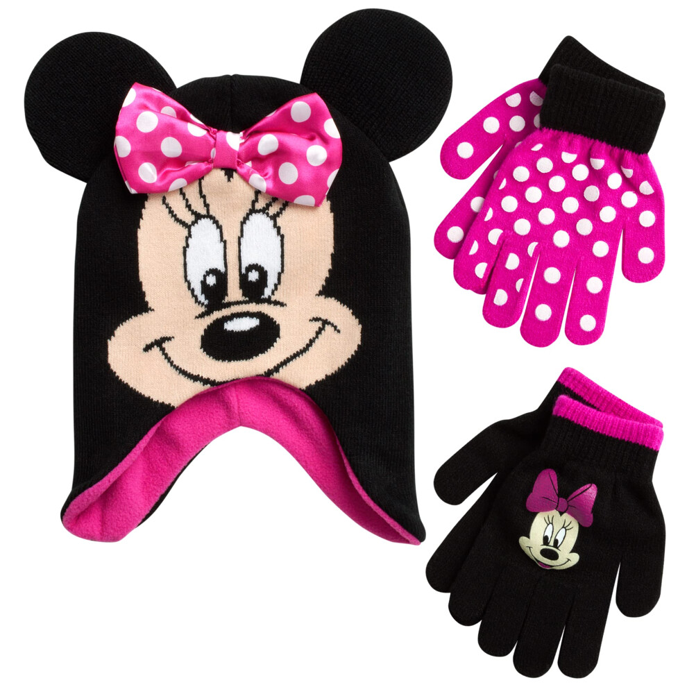 Disney Girls Minnie Mouse and Vampirina Winter Hat and 2 Pair Mitten or Glove Set ToddlerLittle Girl  Size Age 47  Hot Pink