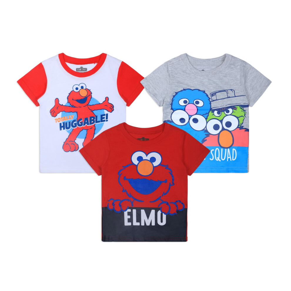 Sesame Street Boys Elmo and Friends 3 Pack TShirts for Infant and Toddler  RedWhiteGrey