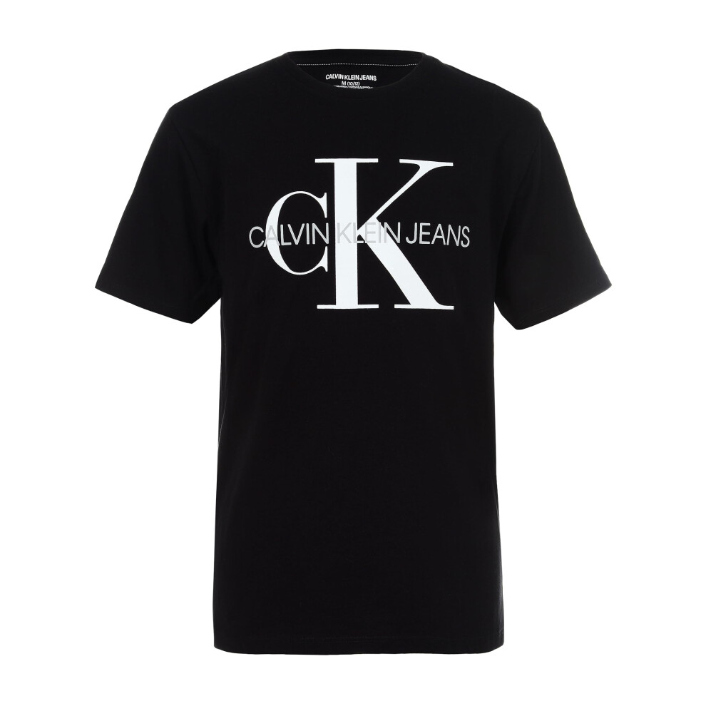 Calvin Klein Boys Short Sleeve Logo Crew Neck TShirt  Soft  Comfortable  Relaxed Fit  True Black  1416