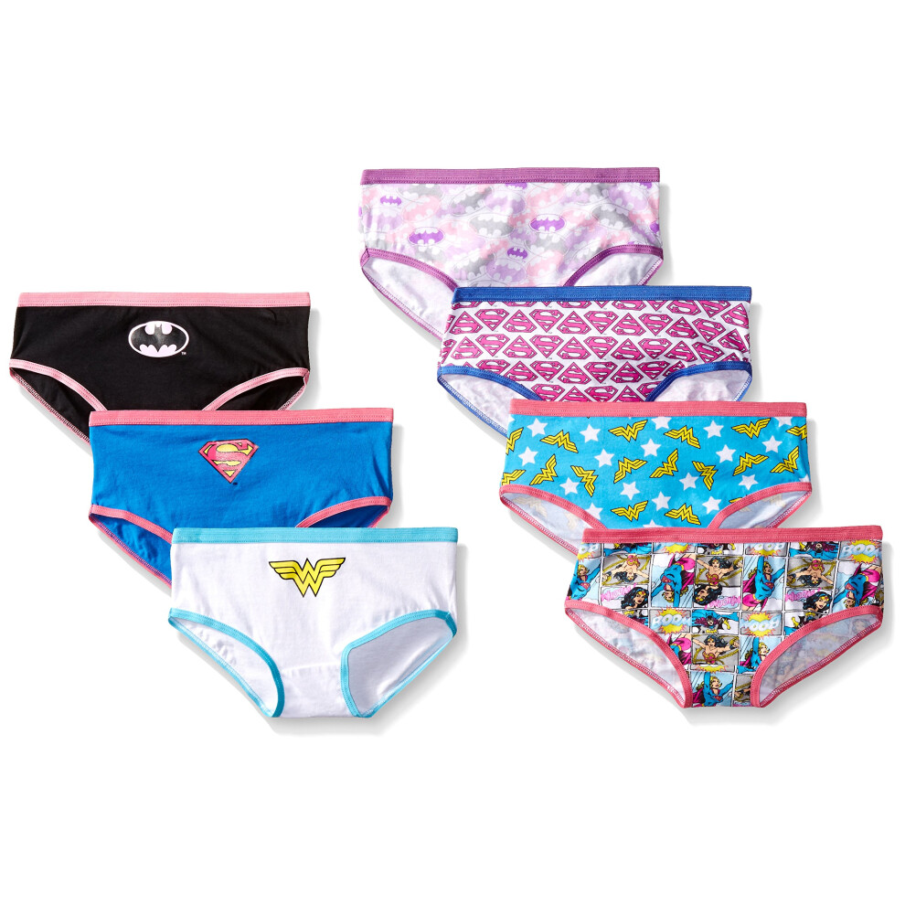 DC Comics Girls Superhero Underwear with Wonder Woman  Batman  Superman Logos and Comic Prints sizes 4  6  8  10  7Pack Justice