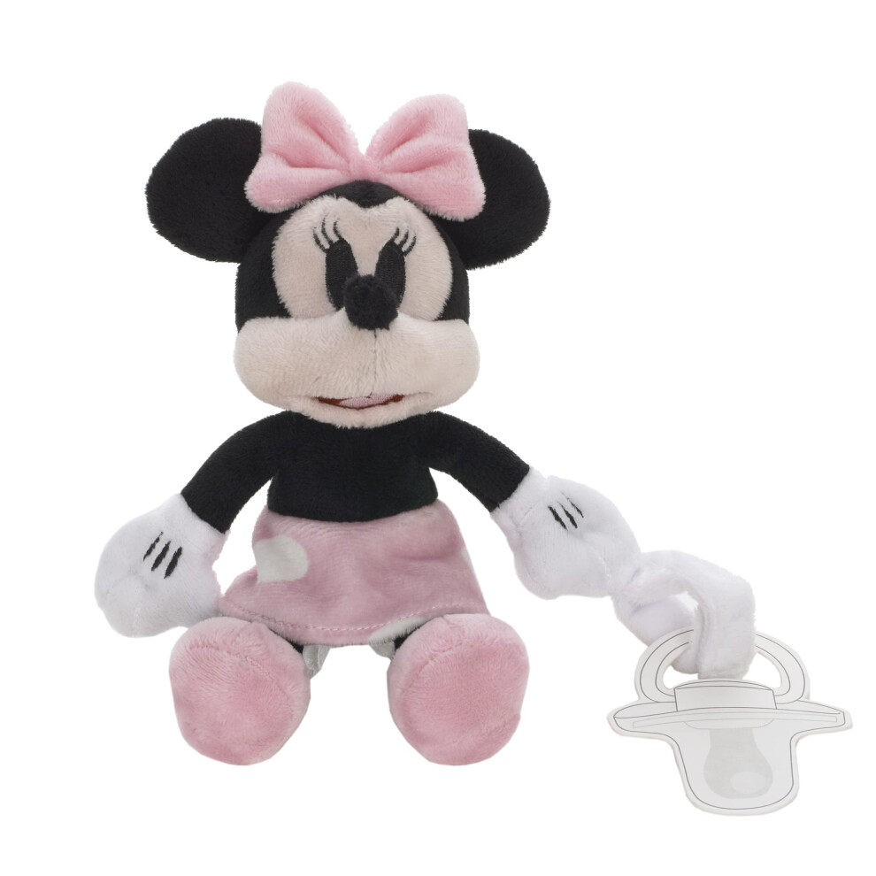 Disney Minnie Mouse White  Pink and Black with Polka Dot Skirt Plush Buddy Pacifier Holder