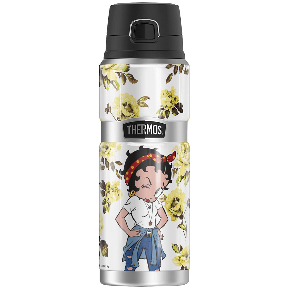 Betty Boop Yellow Flowers THERMOS STAINLESS KING Stainless Steel Drink Bottle  Vacuum insulated  Double Wall  24oz