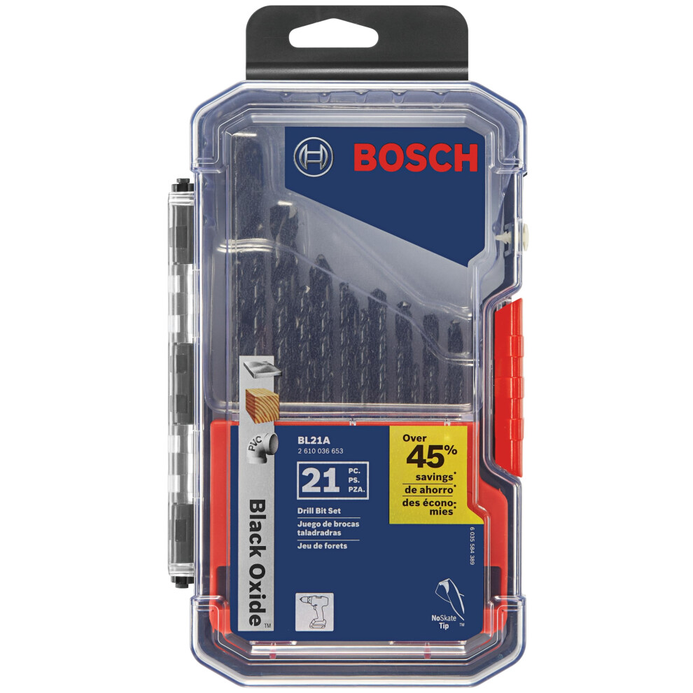 BOSCH BL21A 21Piece Assorted Set Black Oxide Metal Drill Bits with Included Case for Applications in LightGauge Metal  Wood  P