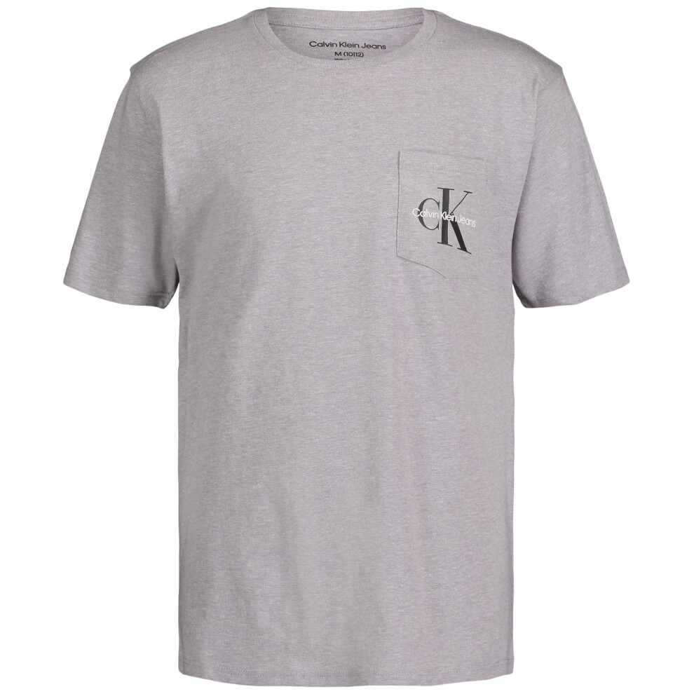 Calvin Klein Boys Short Sleeve Pocket Logo Crew Neck TShirt  Soft  Comfortable  Relaxed Fit  Grey  1416