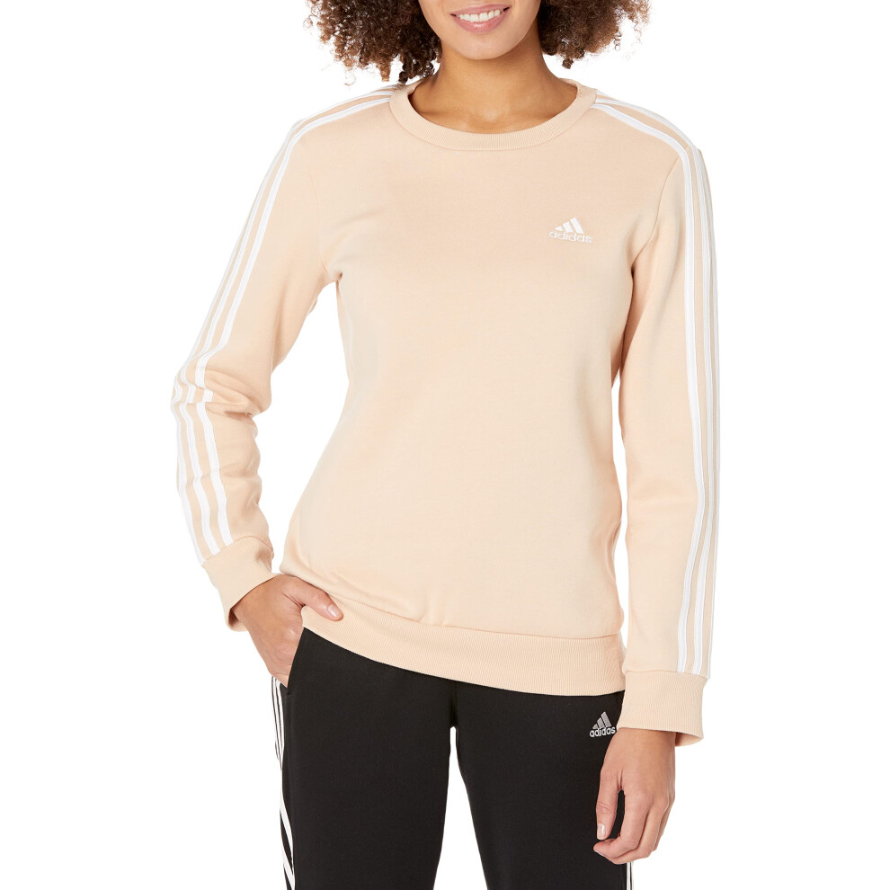 adidas Womens Essentials 3Stripes Fleece Sweatshirt  Halo BlushWhite  Medium