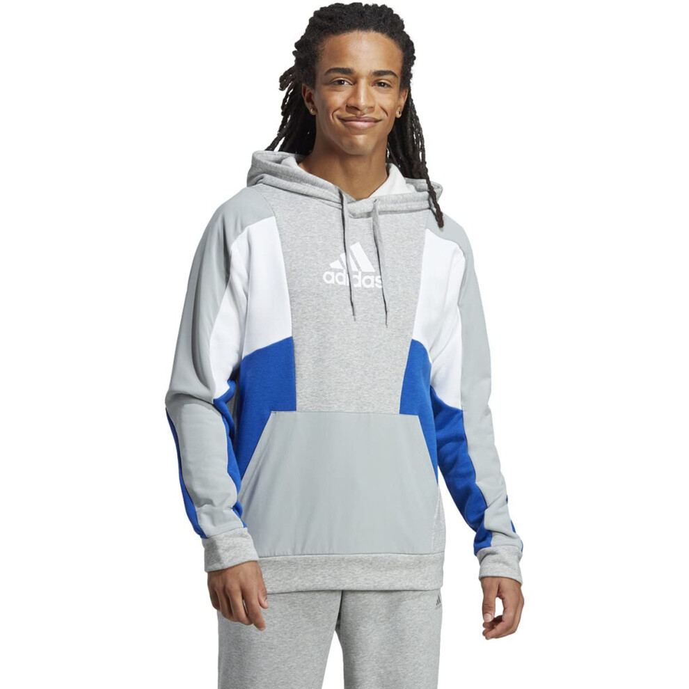 adidas Mens Essentials Colorblock Hoodie  Medium Grey HeatherTeam Royal Blue  Large