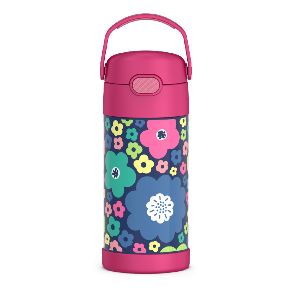 THERMOS FUNTAINER Water Bottle with Straw  12 Ounce  Mod Flowers  Kids Stainless Steel Vacuum Insulated Water Bottle with Lid