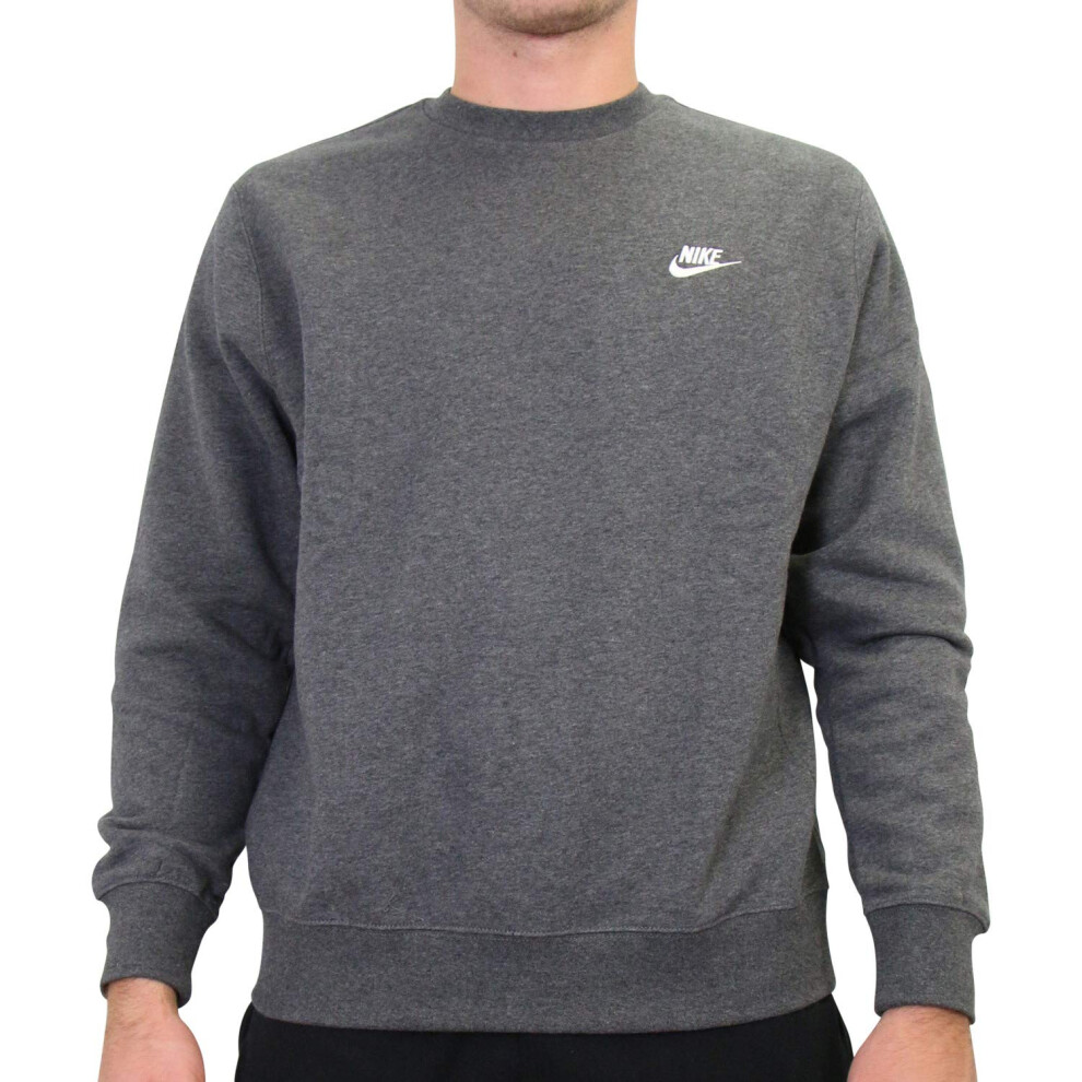 Nike Mens NSW Club Crew  Charcoal HeatherWhite  Large