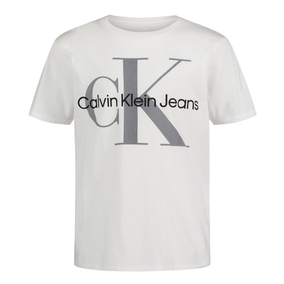 Calvin Klein Boys Short Sleeve Logo Crew Neck TShirt  Soft  Comfortable  Relaxed Fit  Classic White  1012