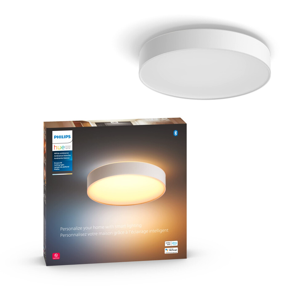 Philips Hue Enrave Medium Ceiling Lamp  White  White Ambiance  Smart  LED Light  Pack of 1  Control with Hue App  Compatible