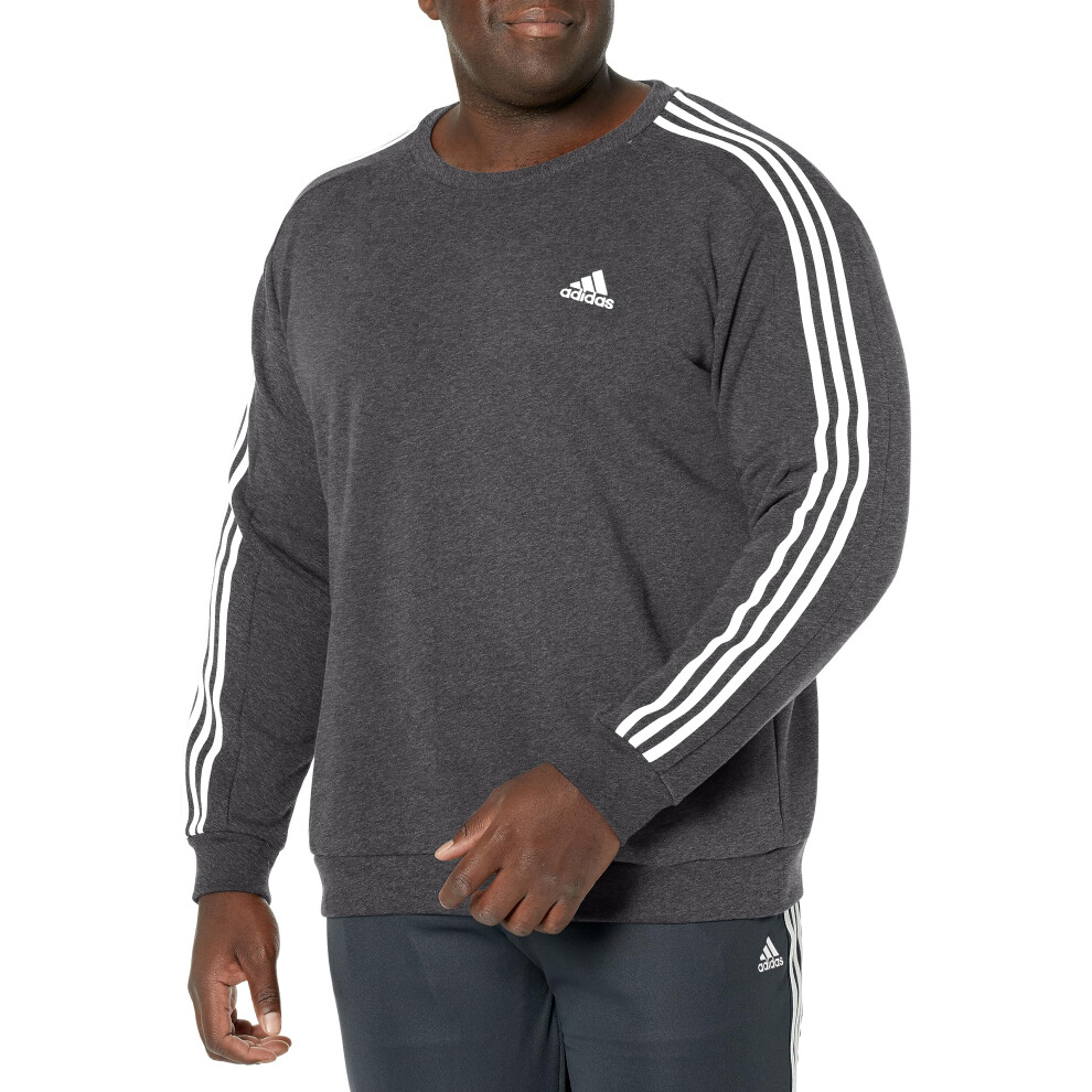 adidas Mens Essentials Fleece 3Stripes Sweatshirt  Dark Grey Heather  Medium