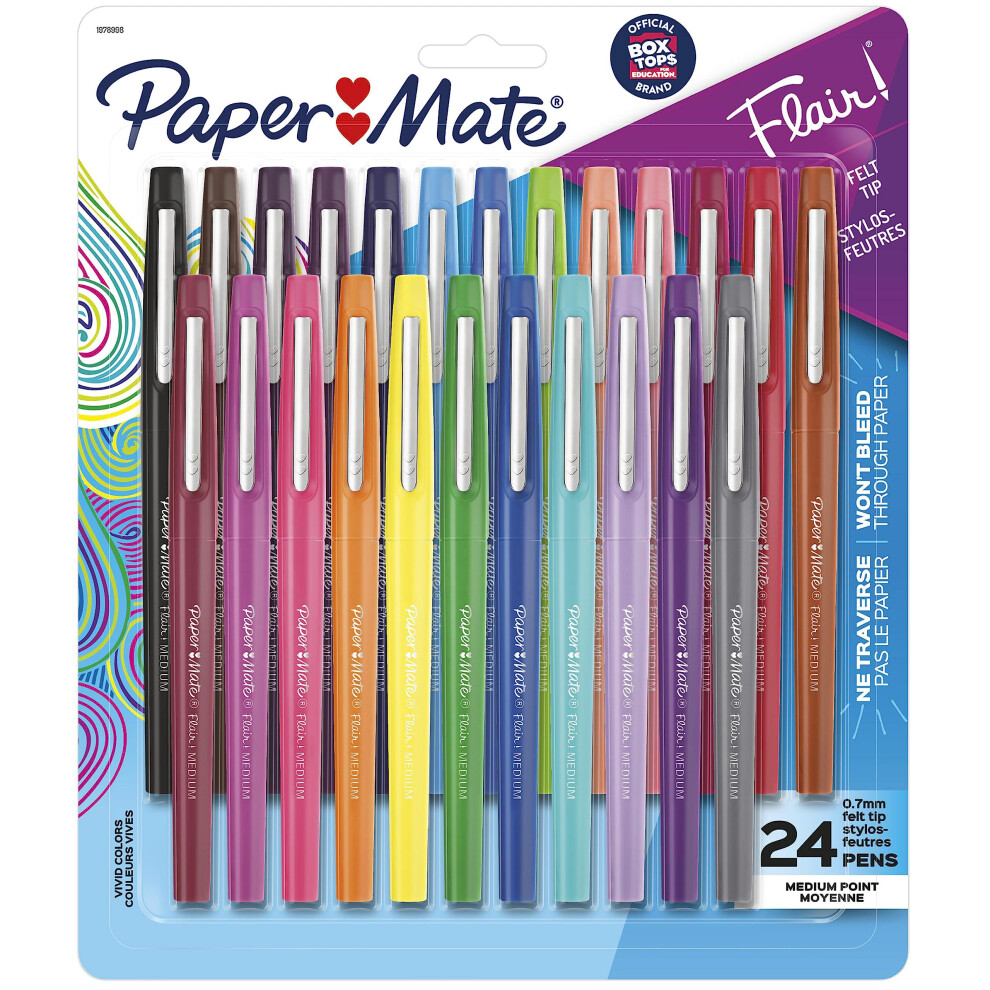 Paper Mate Felt Tip Pens  Flair Marker Pens  Medium Point  Assorted  24 Count