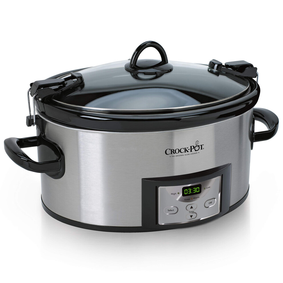 CrockPot 6 Quart Cook  Carry Programmable Slow Cooker with Digital Timer  Stainless Steel CPSCVC60LLS  pack of 1