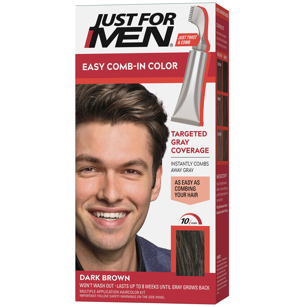 Just For Men Easy CombIn Color Mens Hair Dye  Easy No Mix Application with Comb Applicator  Dark Brown  A45  Pack of 1