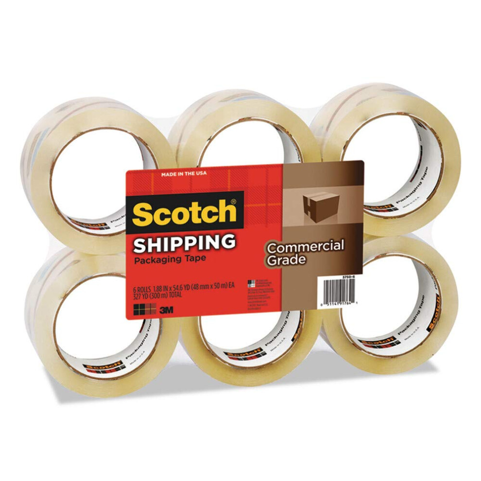 Scotch 3750 Commercial Grade Packaging Tape  188 inch x 546yds  Clear  6Pack