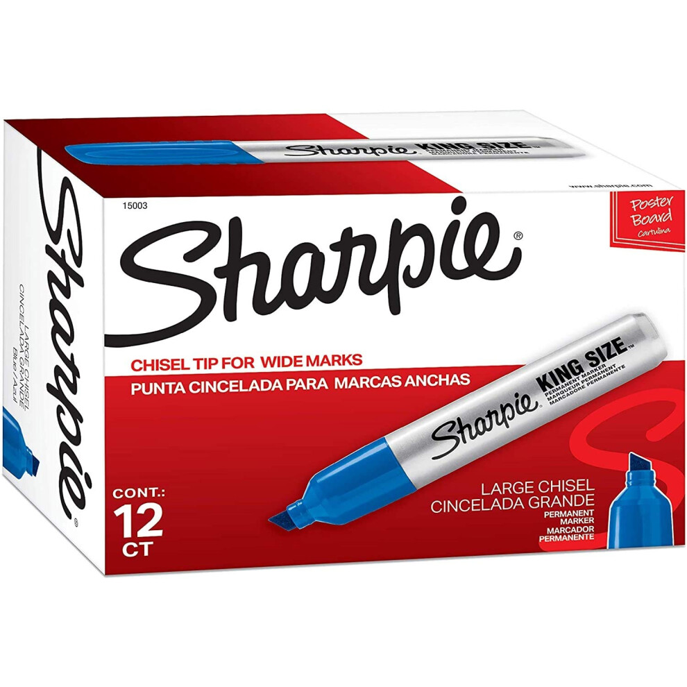 Sharpie 15003 King Size Permanent Marker Chisel Tip Blue Dozen