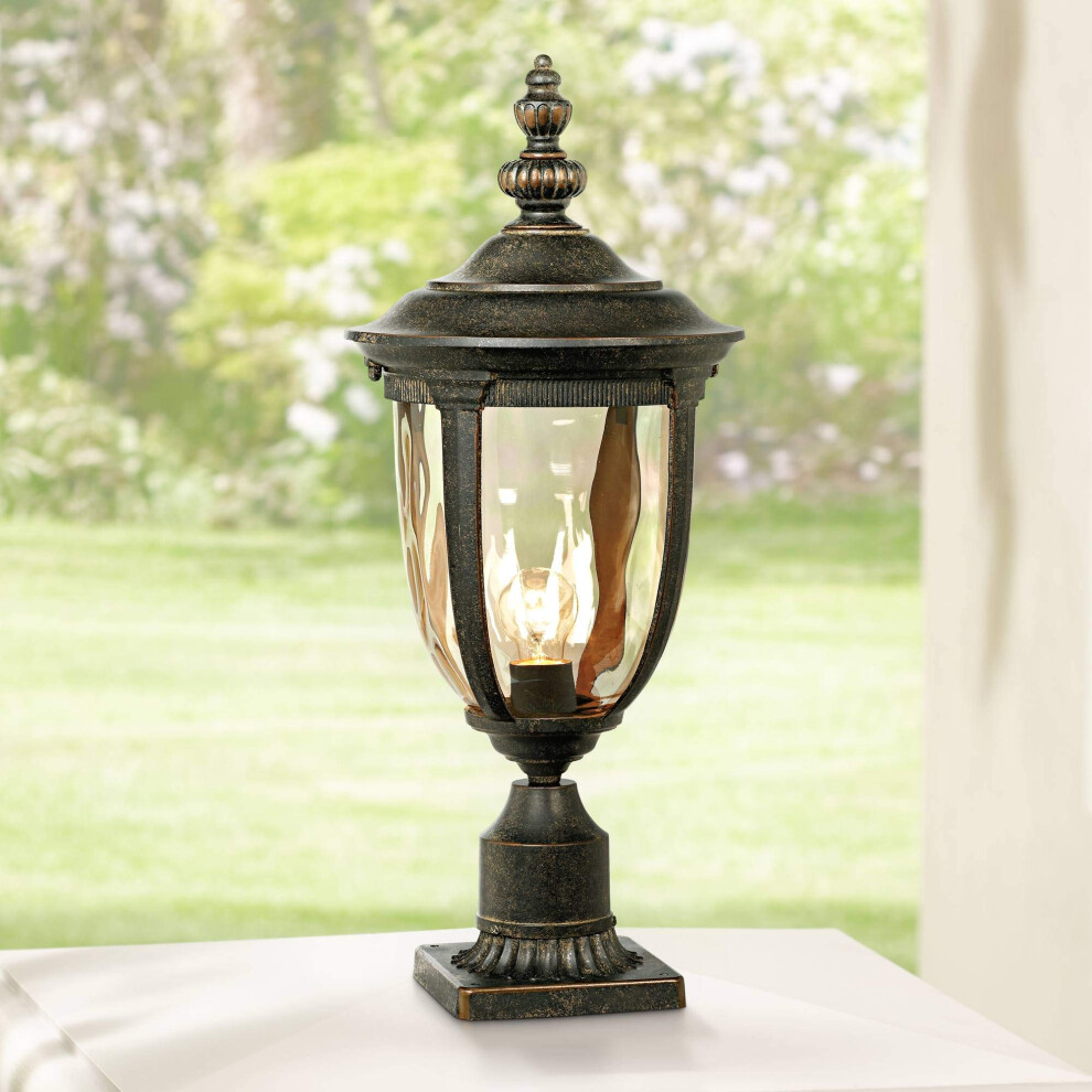 John Timberland Bellagio European Outdoor Post Light Fixture with Pier Mount Bronze 25 inch Tall Glass for Exterior House Porch