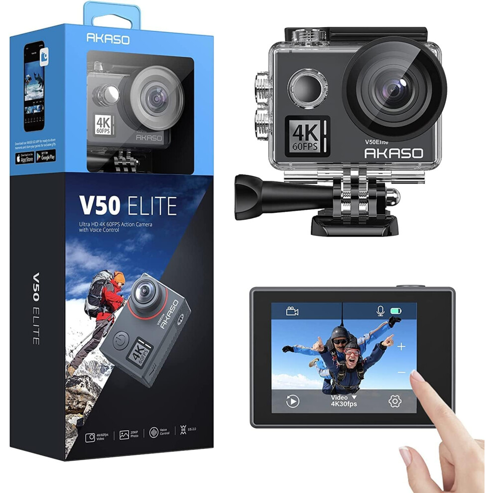 AKASO V50 Elite 4K60fps Touch Screen WiFi Action Camera Voice Control EIS 131 feet Waterproof Camera 8X Zoom Remote Control