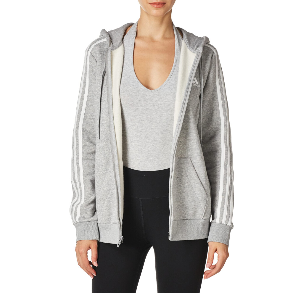 adidas Womens Essentials FullZip Hoodie  Medium Grey HeatherWhite  Large