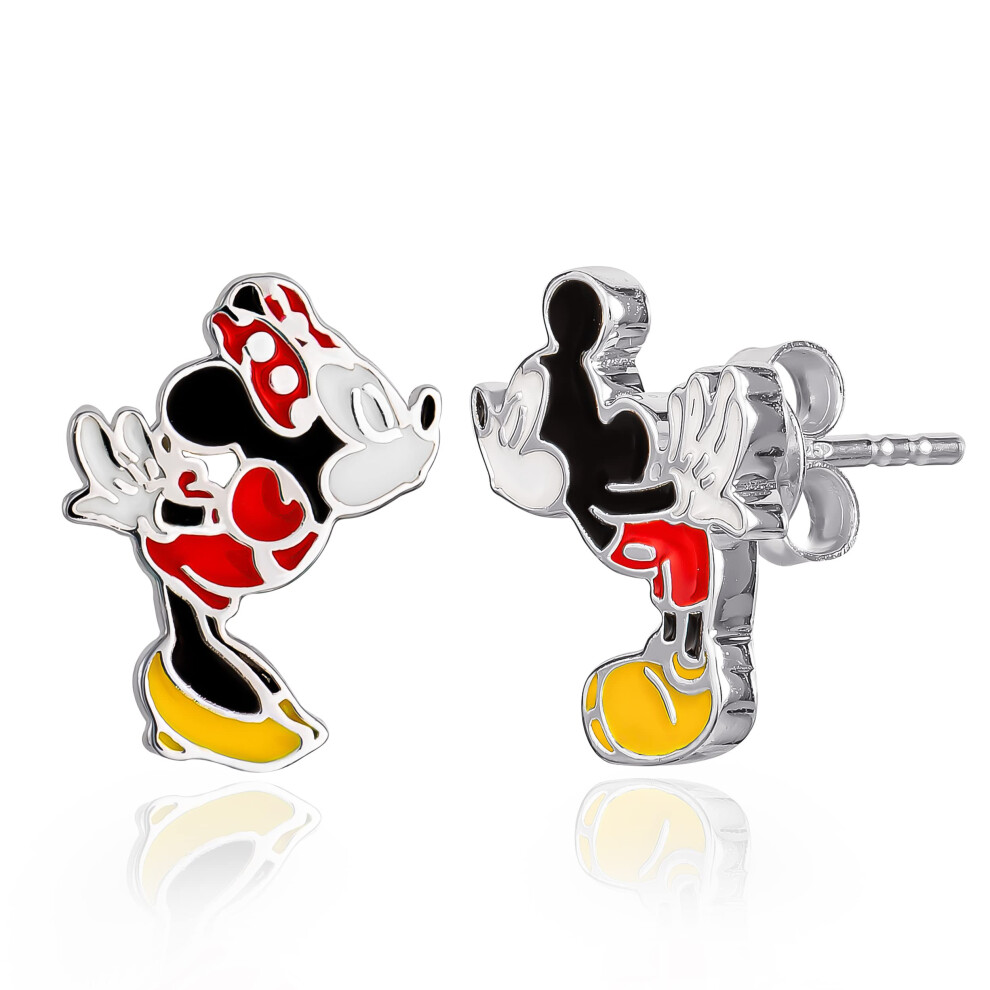 Disney Mickey and Minnie Mouse Kiss Mismatched Stud Earrings  Sterling Silver