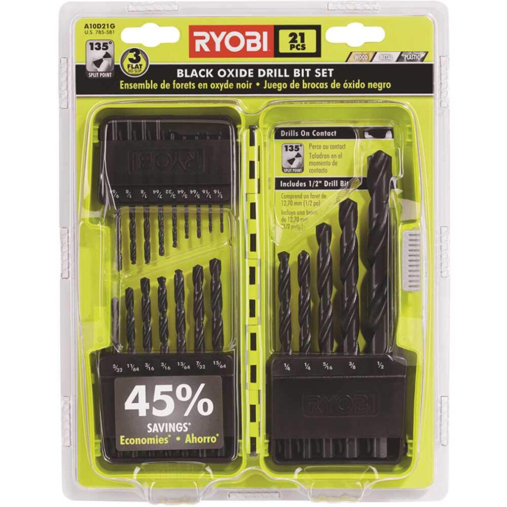 Ryobi A10D21D Black Oxide Drill Bit Set 21Piece