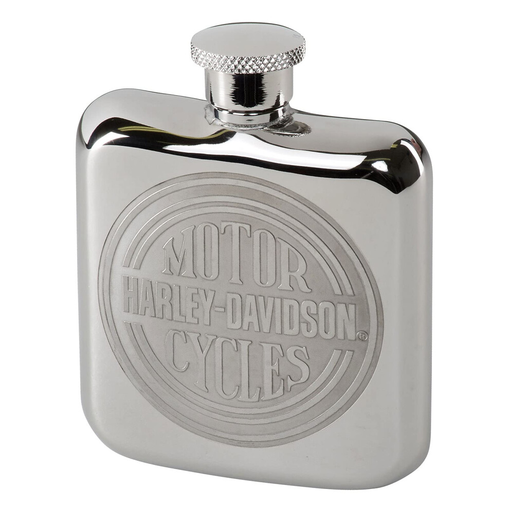 HarleyDavidson Engraved Circle HD Logo Stainless Steel Hip Flask  Silver