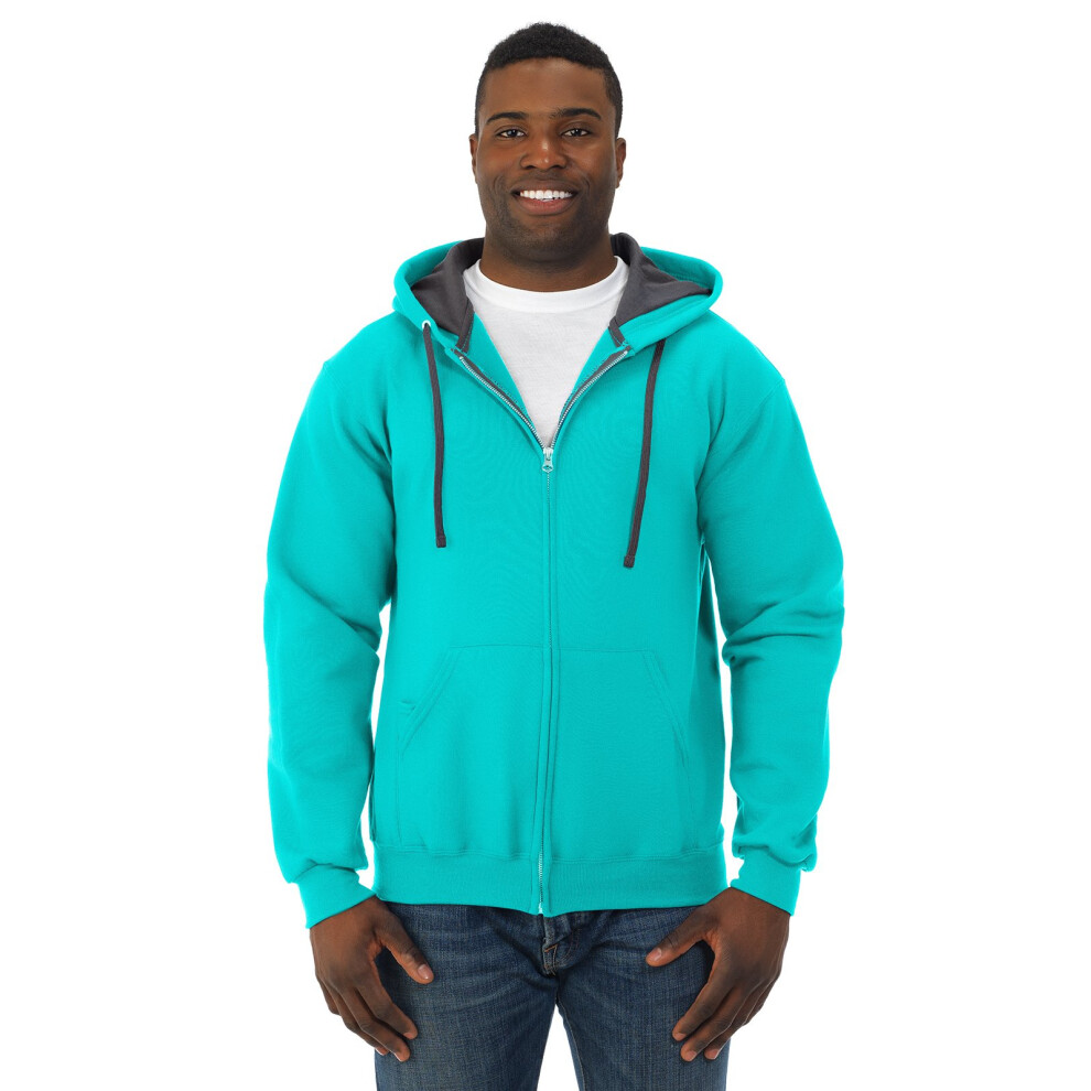 Fruit of the Loom Mens FullZip Hooded Sweatshirt  Scuba Blue  Large