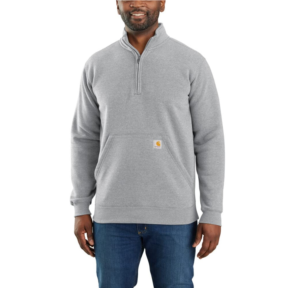 Carhartt Mens Loose Fit Midweight QuarterZip MockNeck Sweatshirt  Heather Grey  Large