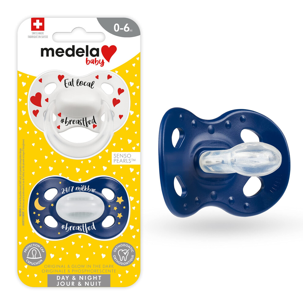 Medela Baby Pacifier  Day and Night Glow in The Dark  06 Months  2Pack  Lightweight  BPAFree  Supports Natural Suckling