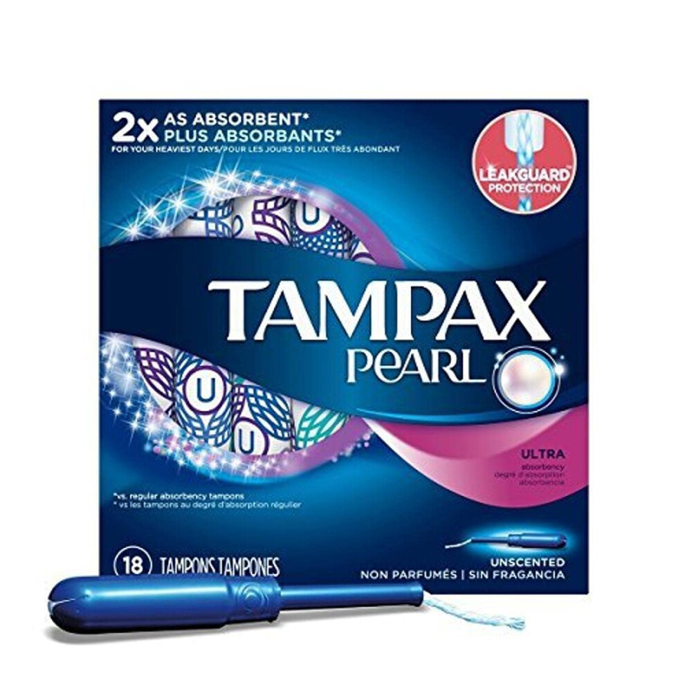 Tampax Pearl Plastic Unscented Tampons  Ultra Absorbency  18 Count