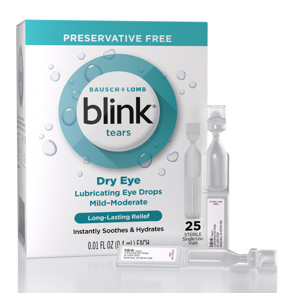 Blink PreservativeFree Sterile Lubricating Eye Drops for Mild to Moderate Dry Eye Symptom Relief  25 Count 001 fl oz Vials