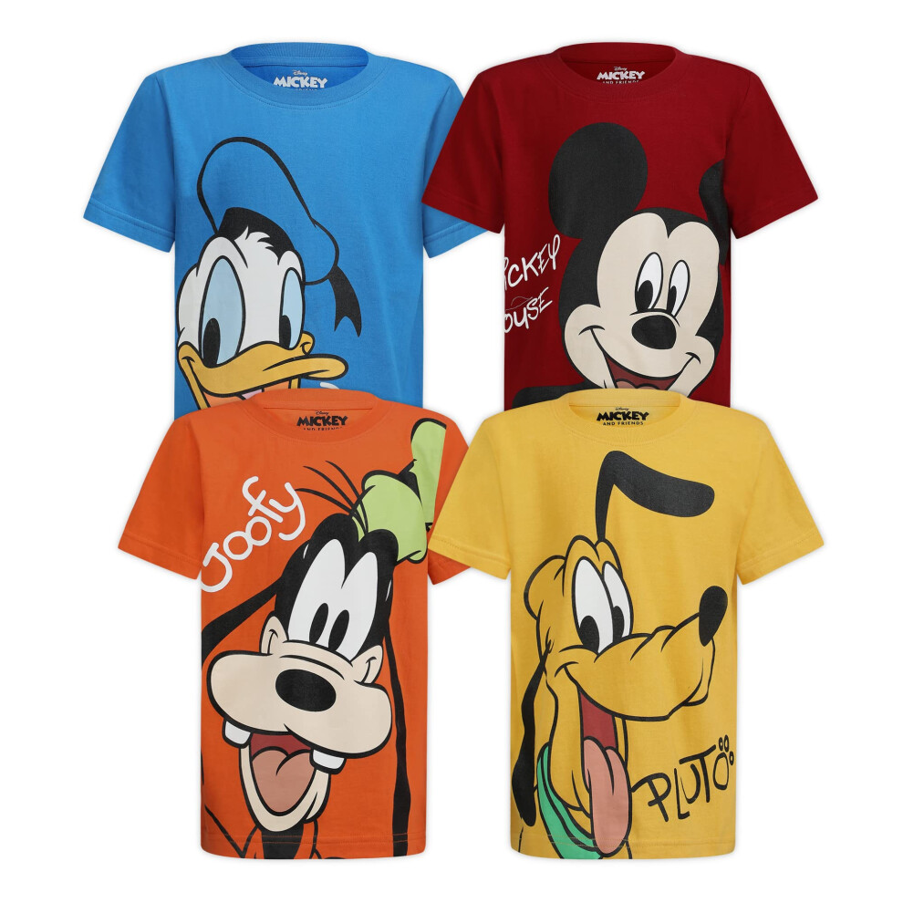 Disney Mickey Mouse and Friends Boys 4 Pack Short Sleeve Shirt for Toddlers and Little Kids  BlueRedYellowOrange