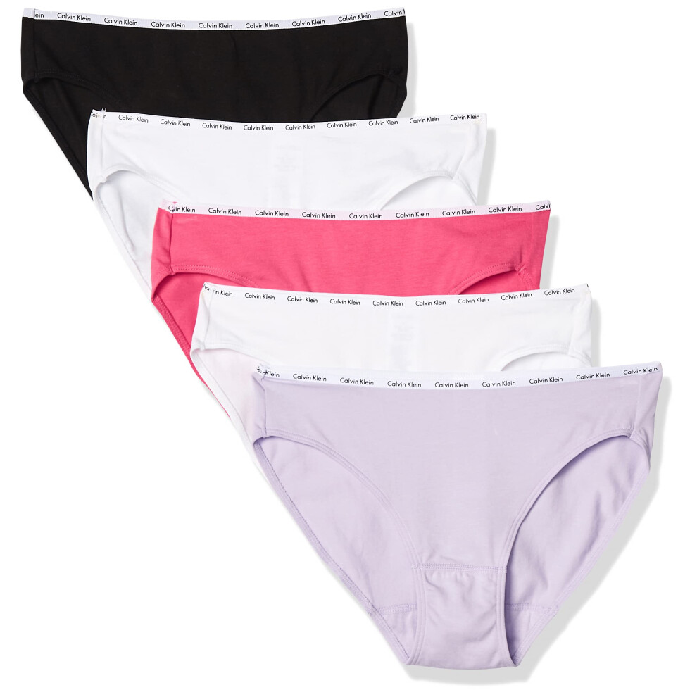 Calvin Klein Womens Signature Cotton Logo Stretch Bikini Panties  5Pack  WhiteBlackLovelyElectric Pink  XLarge