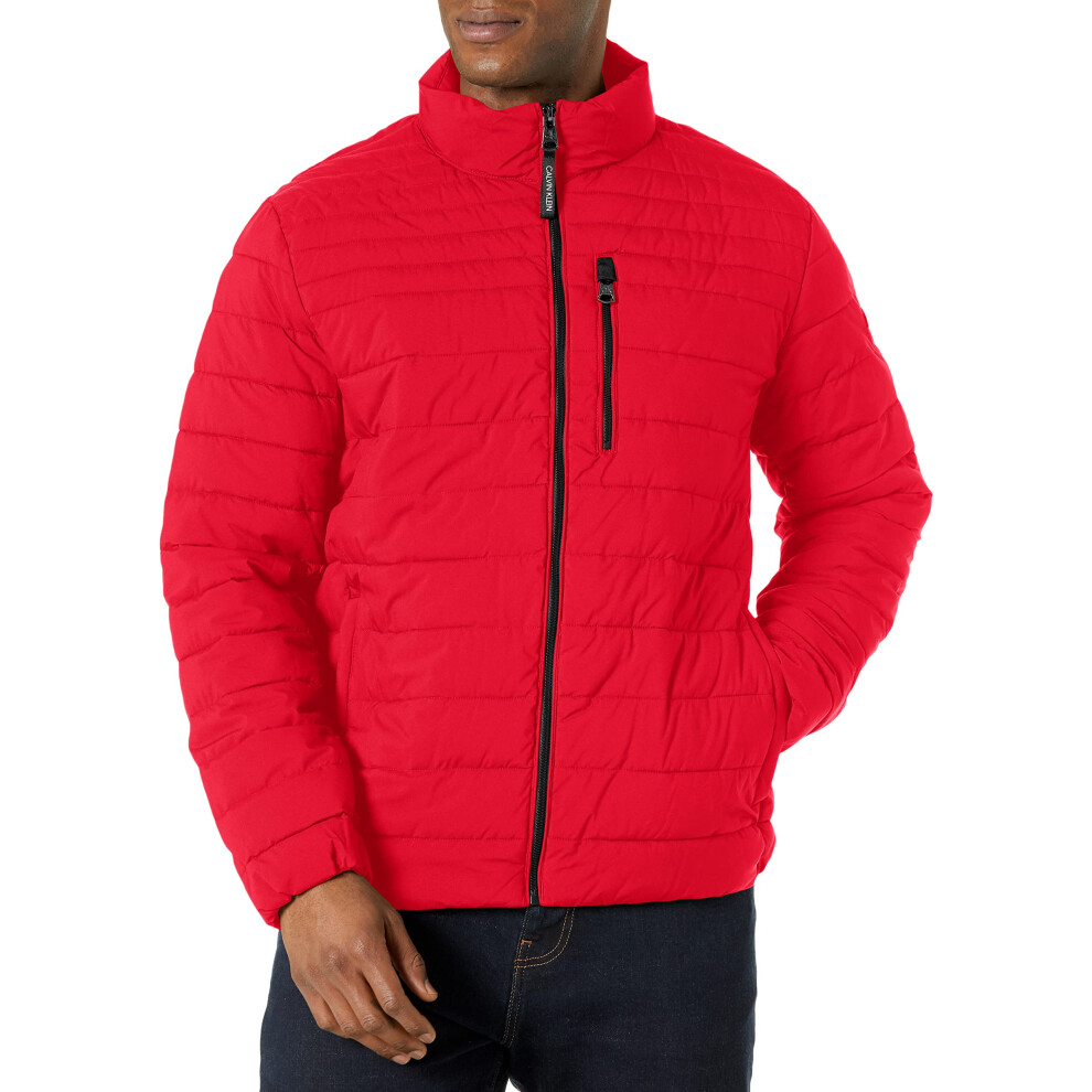 Calvin Klein Mens Lightweight Water Resistant Packable Down Puffer Jacket Standard and Big  Tall  Deep Red  XLarge