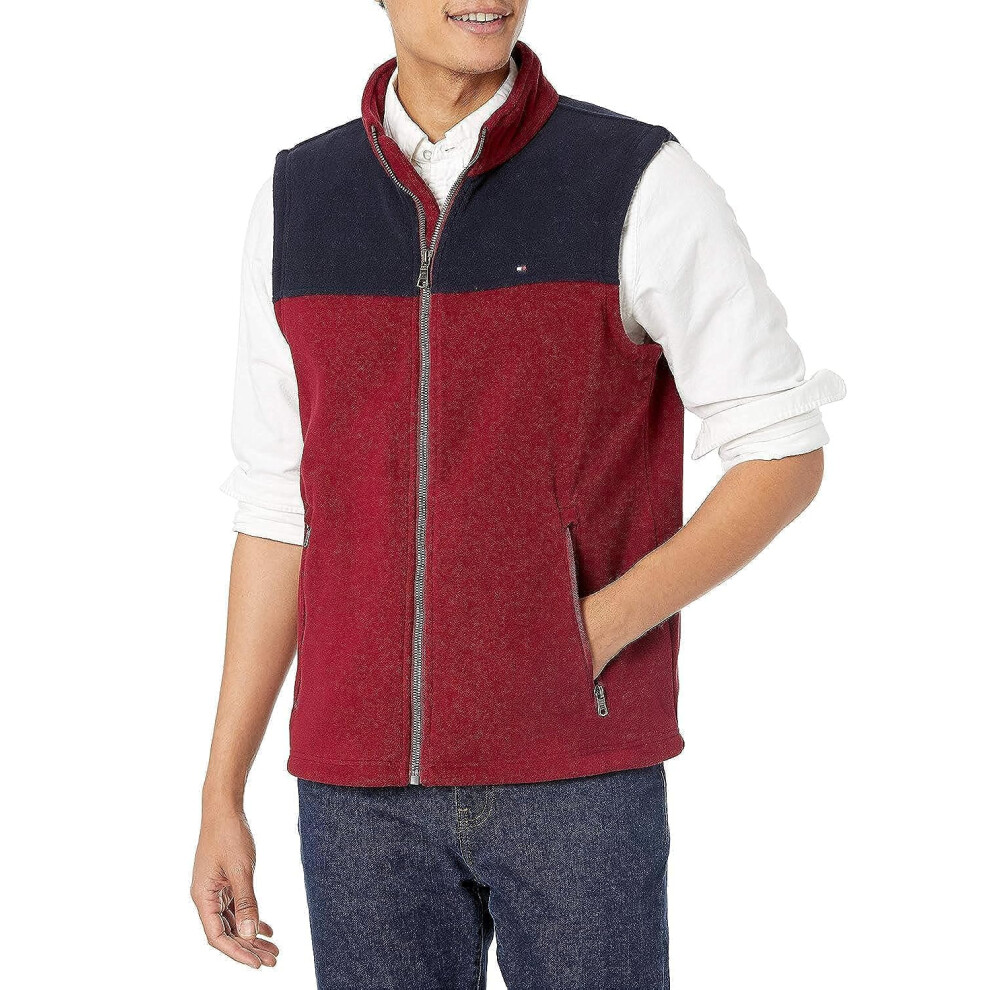 Tommy Hilfiger Mens Polar Fleece Vest  NavyRed  Small